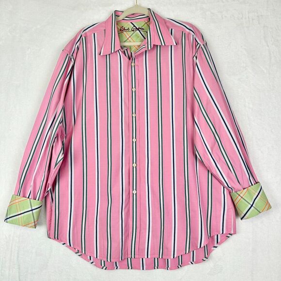 Robert Graham Flip Cuff Stripe Button Up Shirt Size 2XL Cotton Pink - Picture 1 of 4